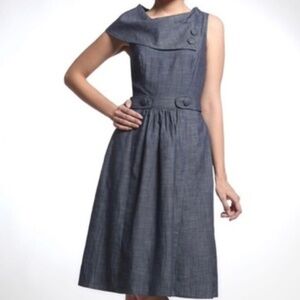 eShakti Chambray Asymmetric Collar Dress